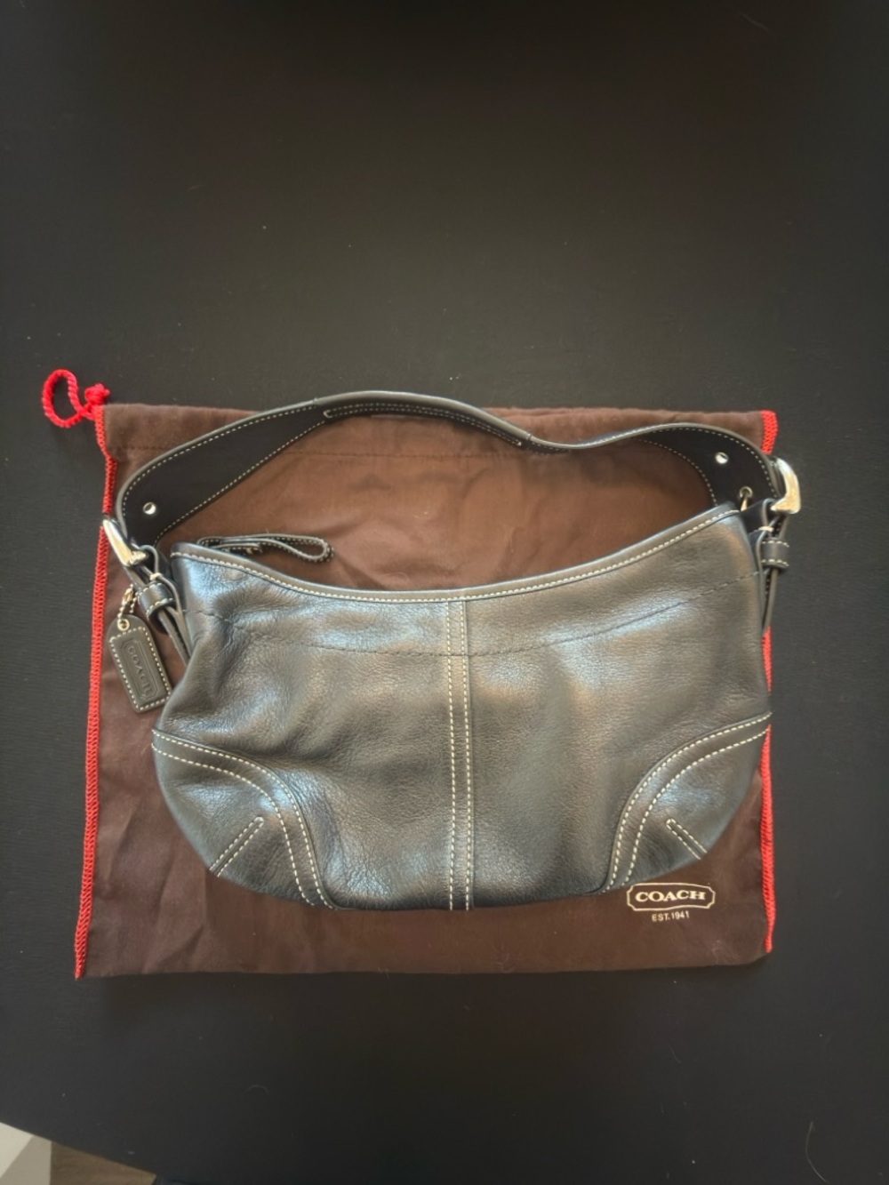 Vintage Y2K Coach Black Leather Shoulder Bag with Classic Coach Signature C